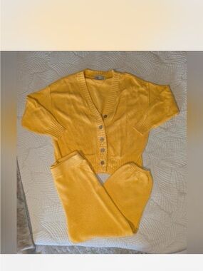 Free People Mustard Yellow Knit Cardigan & Sweatpants Set